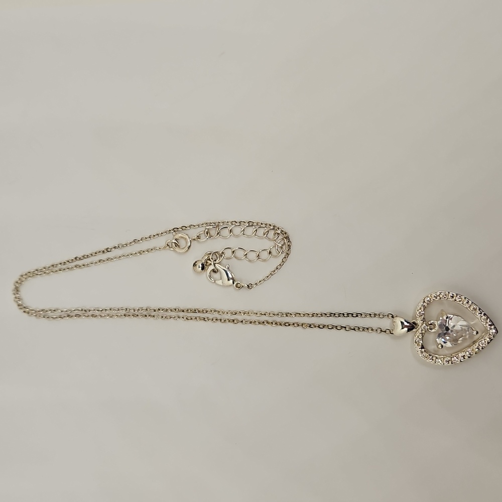 Heart Shaped Pendant Necklace Silver Cubic Zirconia CZ Valentine's Day